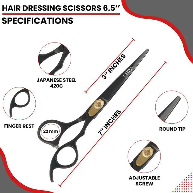 Alt view image 3 of 7 - Nixcer Hair Cutting Scissors -Sharp Razor Edge Blade Hair Shears Series 7" With Fine Adjustment Stainless Steel Hair Scissors Professional For Men Women Pets Black/Gold