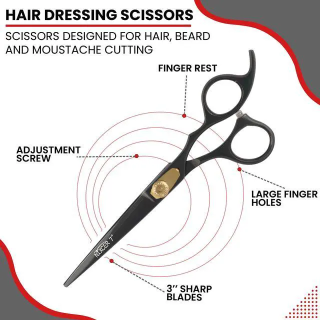 Alt view image 4 of 7 - Nixcer Hair Cutting Scissors -Sharp Razor Edge Blade Hair Shears Series 7" With Fine Adjustment Stainless Steel Hair Scissors Professional For Men Women Pets Black/Gold