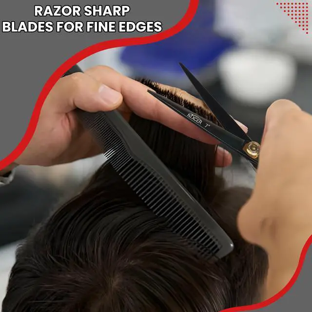 Alt view image 7 of 7 - Nixcer Hair Cutting Scissors -Sharp Razor Edge Blade Hair Shears Series 7" With Fine Adjustment Stainless Steel Hair Scissors Professional For Men Women Pets Black/Gold