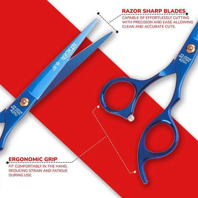 Alt view image 5 of 7 - Nixcer Professional Hair Cutting Scissors 6.5" For Hairdressers 100% Japanese Steel Ergonomic Design Offset Grip Universal Key Screw Adjustment Blue