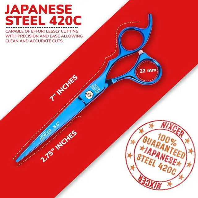 Alt view image 2 of 7 - Nixcer Professional Hair Cutting Scissors 6.5" For Hairdressers 100% Japanese Steel Ergonomic Design Offset Grip Universal Key Screw Adjustment Blue
