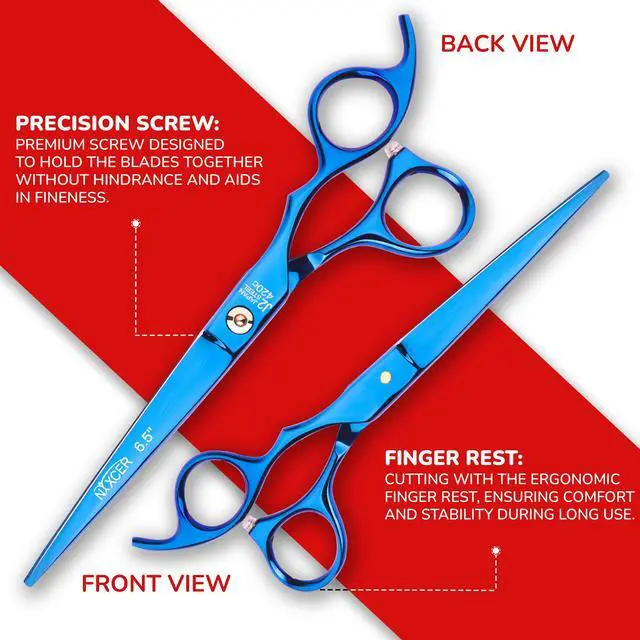 Alt view image 3 of 7 - Nixcer Professional Hair Cutting Scissors 6.5" For Hairdressers 100% Japanese Steel Ergonomic Design Offset Grip Universal Key Screw Adjustment Blue