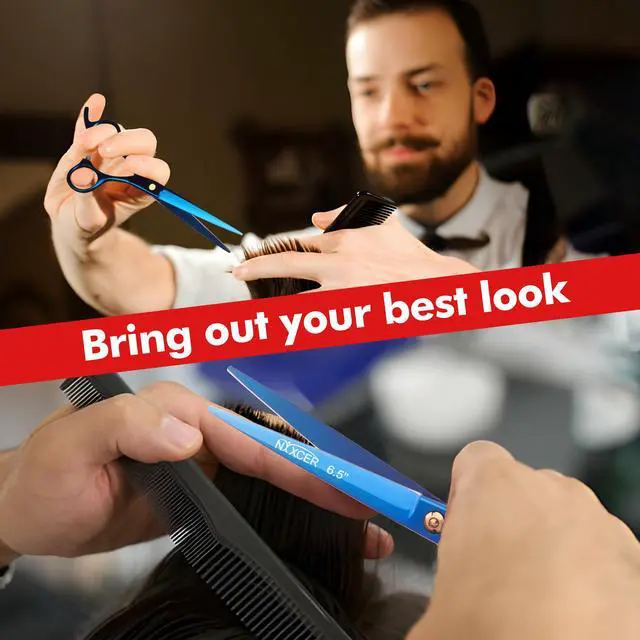 Alt view image 7 of 7 - Nixcer Professional Hair Cutting Scissors 6.5" For Hairdressers 100% Japanese Steel Ergonomic Design Offset Grip Universal Key Screw Adjustment Blue