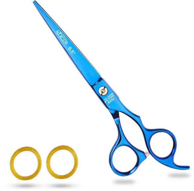 Main image of Nixcer Professional Hair Cutting Scissors 6.5" For Hairdressers 100% Japanese Steel Ergonomic Design Offset Grip Universal Key Screw Adjustment Blue