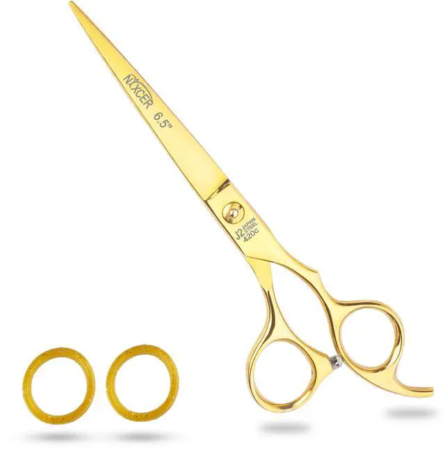 Main image of Nixcer Professional Hair Cutting Scissors 6.5" For Hairdressers - 100% Japanese Steel, Ergonomic Design, Offset Grip, Universal Key Screw Adjustment Gold