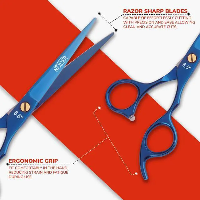Alt view image 5 of 7 - Nixcer Professional Hair Cutting Scissors 6.5" For Hairdressers  100% Japanese Steel Ergonomic Design Offset Grip Moose Screw Blue