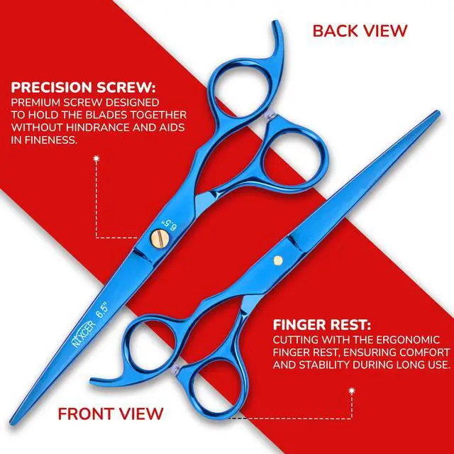 Alt view image 3 of 7 - Nixcer Professional Hair Cutting Scissors 6.5" For Hairdressers  100% Japanese Steel Ergonomic Design Offset Grip Moose Screw Blue