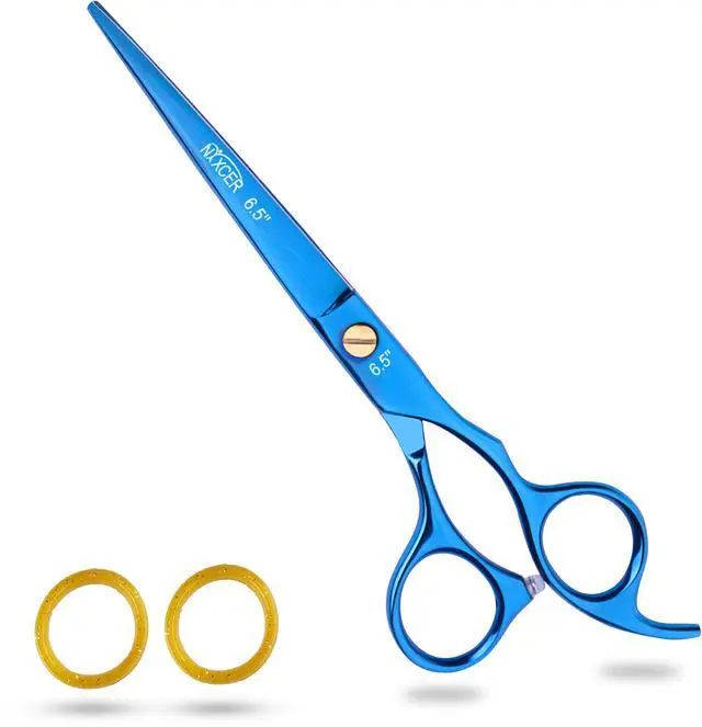 Main image of Nixcer Professional Hair Cutting Scissors 6.5" For Hairdressers  100% Japanese Steel Ergonomic Design Offset Grip Moose Screw Blue