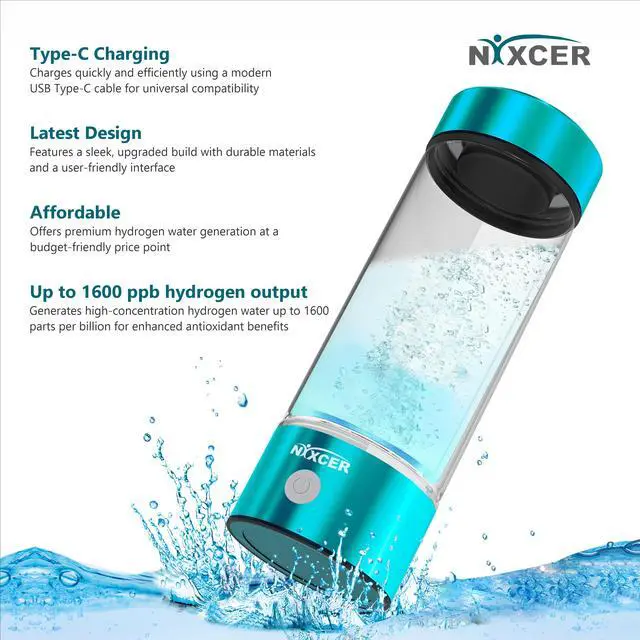 Alt view image 3 of 7 - Nixcer Hydrogen Water Bottle Generator - 3 Min SPE PEM Tech, 2025 Model, 420ML Portable Hydro Water Bottle Machine for Travel, Wellness & Recovery, Ideal for Kids, Men & Women Turquoise