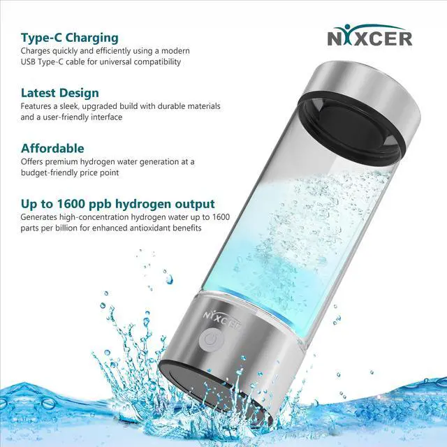 Alt view image 3 of 7 - Nixcer Hydrogen Water Bottle Generator - 3 Min SPE PEM Tech, 2025 Model, 420ML Portable Hydro Water Bottle Machine for Travel, Wellness & Recovery, Ideal for Kids, Men & Women