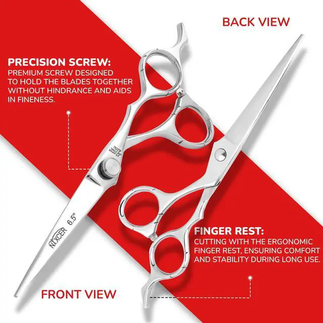 Alt view image 3 of 7 - NIXCER PROFESSIONAL SERIES RAVEN RAZOR EDGE FLAT HEAD SCREW HAIR CUTTING SCISSORS 6.5" SILVER