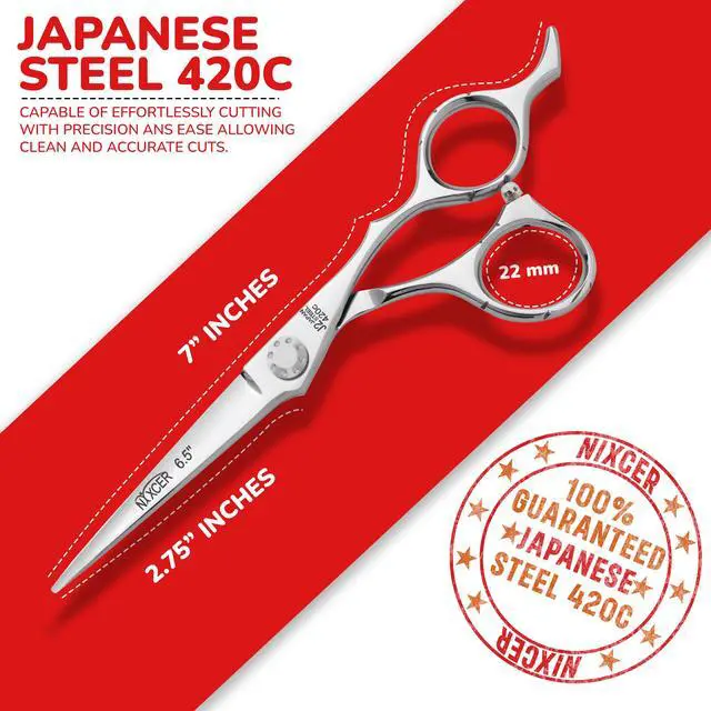Alt view image 4 of 7 - NIXCER PROFESSIONAL SERIES RAVEN RAZOR EDGE DOTTED SCREW HAIR CUTTING SCISSORS 6.5" SILVER