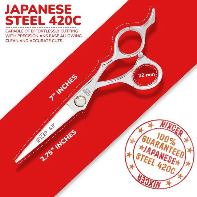 Alt view image 4 of 7 - NIXCER PROFESSIONAL SERIES RAVEN RAZOR EDGE BALL BEARING SCREW HAIR CUTTING SCISSORS 6.5" SILVER