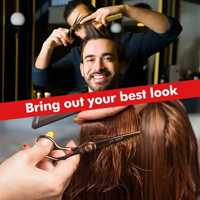 Alt view image 6 of 7 - NIXCER PROFESSIONAL SERIES RAVEN RAZOR EDGE FLAT HEAD SCREW HAIR CUTTING SCISSORS 6.5" GOLD
