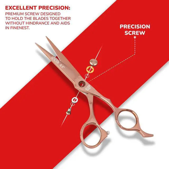 Alt view image 2 of 7 - NIXCER PROFESSIONAL SERIES RAVEN RAZOR EDGE FLAT HEAD SCREW HAIR CUTTING SCISSORS 6.5" ROSE GOLD