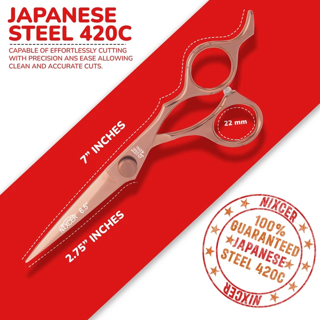 Alt view image 5 of 7 - NIXCER PROFESSIONAL SERIES RAVEN RAZOR EDGE FLAT HEAD SCREW HAIR CUTTING SCISSORS 6.5" ROSE GOLD
