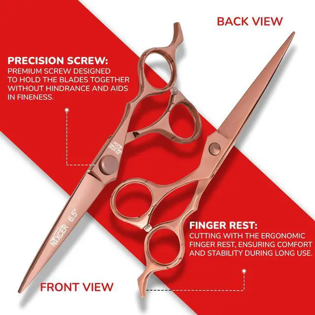 Alt view image 3 of 7 - NIXCER PROFESSIONAL SERIES RAVEN RAZOR EDGE FLAT HEAD SCREW HAIR CUTTING SCISSORS 6.5" ROSE GOLD