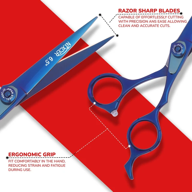 Alt view image 5 of 7 - NIXCER PROFESSIONAL SERIES RAVEN RAZOR EDGE ADJUSTABLE SCREW HAIR CUTTING SCISSORS 6.5" BLUE
