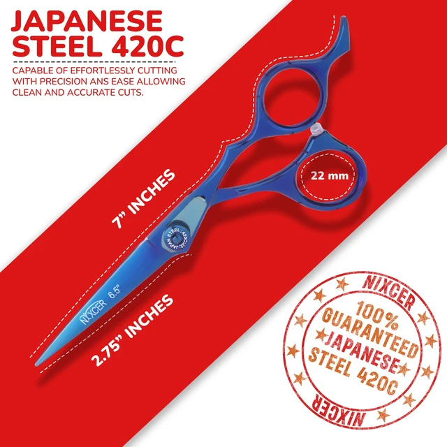 Alt view image 4 of 7 - NIXCER PROFESSIONAL SERIES RAVEN RAZOR EDGE ADJUSTABLE SCREW HAIR CUTTING SCISSORS 6.5" BLUE