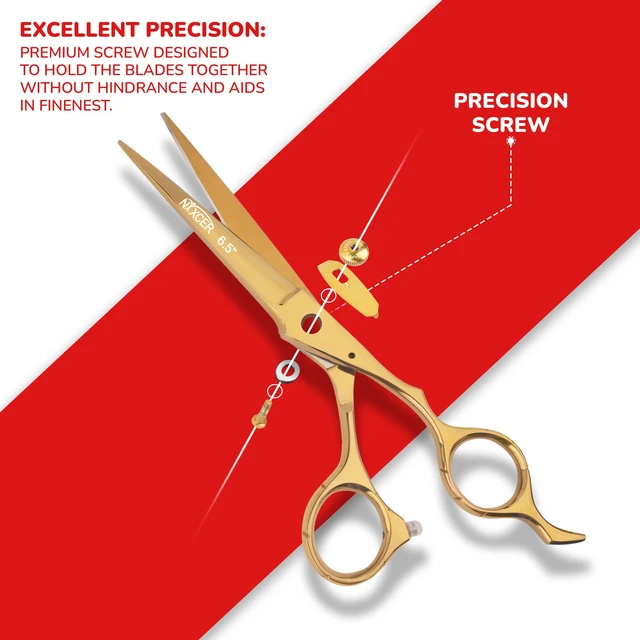 Alt view image 2 of 7 - NIXCER PROFESSIONAL SERIES RAVEN RAZOR EDGE ADJUSTABLE SCREW HAIR CUTTING SCISSORS 6.5" GOLD