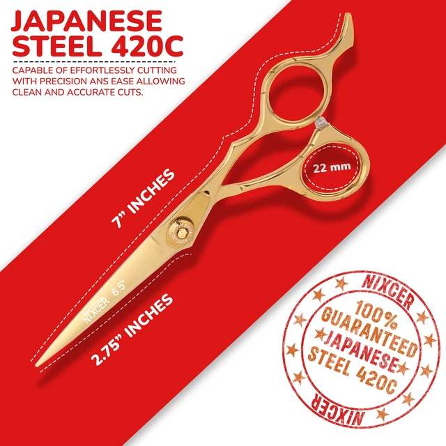 Alt view image 4 of 7 - NIXCER PROFESSIONAL SERIES RAVEN RAZOR EDGE ADJUSTABLE SCREW HAIR CUTTING SCISSORS 6.5" GOLD