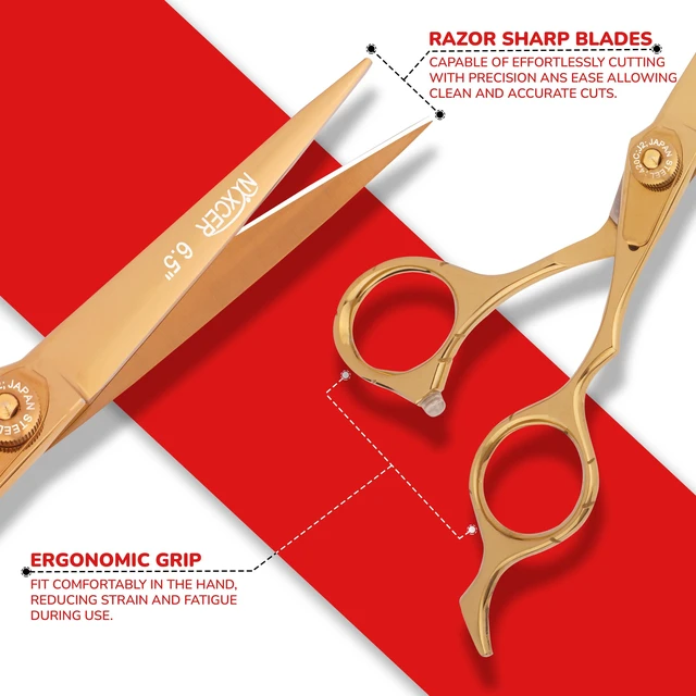 Alt view image 5 of 7 - NIXCER PROFESSIONAL SERIES RAVEN RAZOR EDGE ADJUSTABLE SCREW HAIR CUTTING SCISSORS 6.5" GOLD