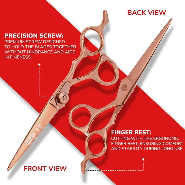 Alt view image 3 of 7 - NIXCER PROFESSIONAL SERIES RAVEN RAZOR EDGE ADJUSTABLE SCREW HAIR CUTTING SCISSORS 6.5" ROSE GOLD