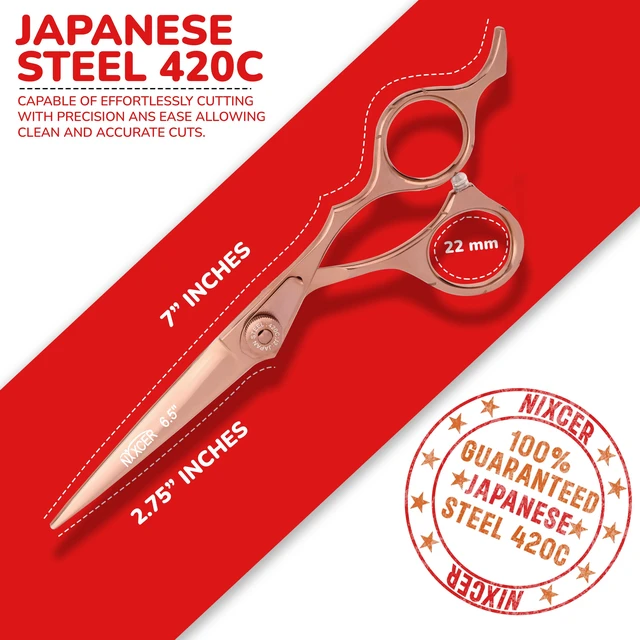 Alt view image 4 of 7 - NIXCER PROFESSIONAL SERIES RAVEN RAZOR EDGE ADJUSTABLE SCREW HAIR CUTTING SCISSORS 6.5" ROSE GOLD
