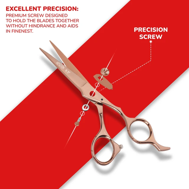 Alt view image 2 of 7 - NIXCER PROFESSIONAL SERIES RAVEN RAZOR EDGE ADJUSTABLE SCREW HAIR CUTTING SCISSORS 6.5" ROSE GOLD