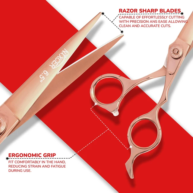 Alt view image 5 of 7 - NIXCER PROFESSIONAL SERIES RAVEN RAZOR EDGE ADJUSTABLE SCREW HAIR CUTTING SCISSORS 6.5" ROSE GOLD