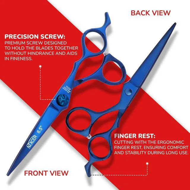 Alt view image 3 of 7 - NIXCER PROFESSIONAL SERIES RAVEN RAZOR EDGE FOOTBALL SCREW HAIR CUTTING SCISSORS 6.5" BLUE