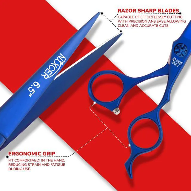 Alt view image 5 of 7 - NIXCER PROFESSIONAL SERIES RAVEN RAZOR EDGE FOOTBALL SCREW HAIR CUTTING SCISSORS 6.5" BLUE