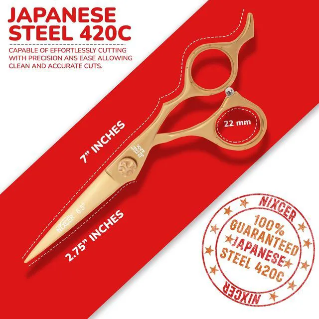 Alt view image 4 of 7 - NIXCER PROFESSIONAL SERIES RAVEN RAZOR EDGE FOOTBALL SCREW HAIR CUTTING SCISSORS 6.5" GOLD