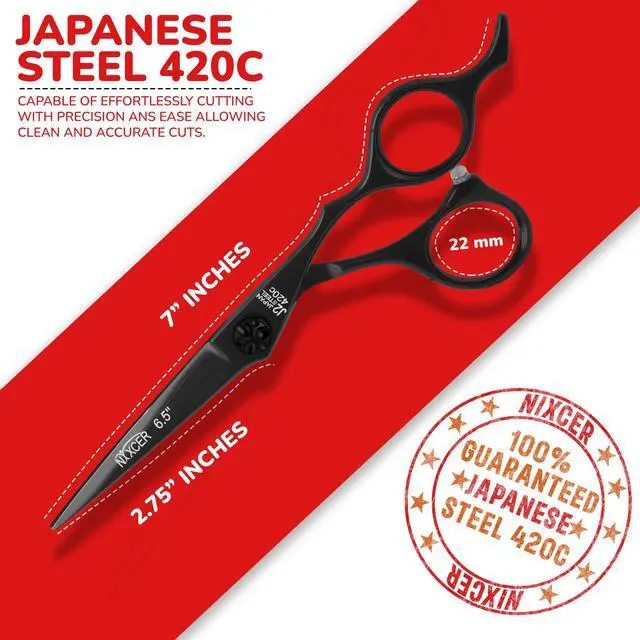 Alt view image 4 of 7 - NIXCER PROFESSIONAL SERIES RAVEN RAZOR EDGE FOOTBALL SCREW HAIR CUTTING SCISSORS 6.5" BLACK