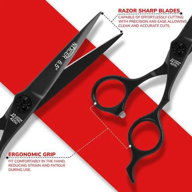 Alt view image 5 of 7 - NIXCER PROFESSIONAL SERIES RAVEN RAZOR EDGE FOOTBALL SCREW HAIR CUTTING SCISSORS 6.5" BLACK