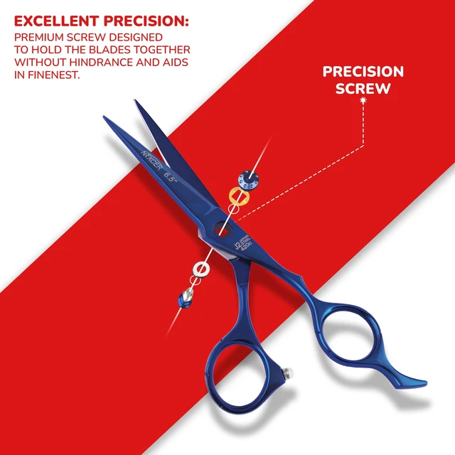Alt view image 2 of 7 - NIXCER PROFESSIONAL SERIES RAVEN RAZOR EDGE DOTTED SCREW HAIR CUTTING SCISSORS 6.5" BLUE