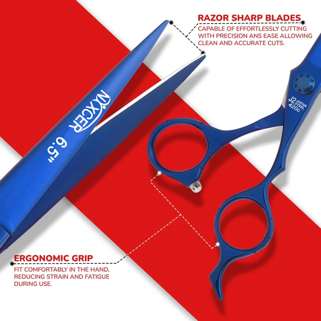 Alt view image 5 of 7 - NIXCER PROFESSIONAL SERIES RAVEN RAZOR EDGE DOTTED SCREW HAIR CUTTING SCISSORS 6.5" BLUE