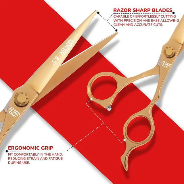Alt view image 5 of 7 - NIXCER PROFESSIONAL SERIES RAVEN RAZOR EDGE DOTTED SCREW HAIR CUTTING SCISSORS 6.5" GOLD