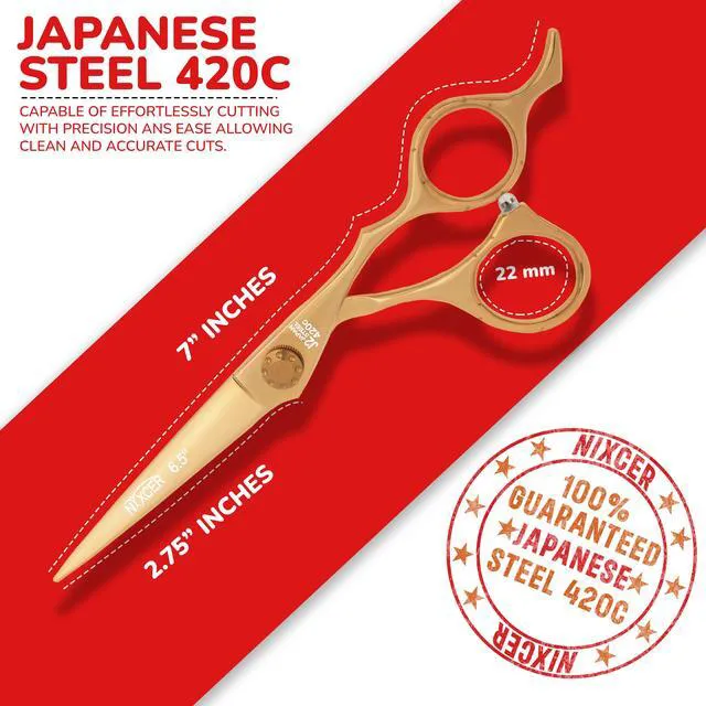 Alt view image 4 of 7 - NIXCER PROFESSIONAL SERIES RAVEN RAZOR EDGE DOTTED SCREW HAIR CUTTING SCISSORS 6.5" GOLD
