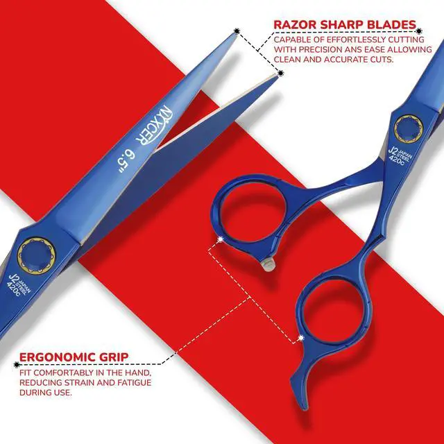 Alt view image 5 of 7 - NIXCER PROFESSIONAL SERIES RAVEN RAZOR EDGE BALL BEARING SCREW HAIR CUTTING SCISSORS 6.5" BLUE
