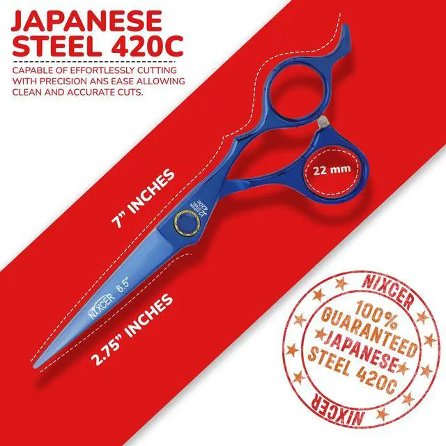 Alt view image 4 of 7 - NIXCER PROFESSIONAL SERIES RAVEN RAZOR EDGE BALL BEARING SCREW HAIR CUTTING SCISSORS 6.5" BLUE