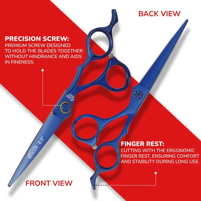Alt view image 3 of 7 - NIXCER PROFESSIONAL SERIES RAVEN RAZOR EDGE BALL BEARING SCREW HAIR CUTTING SCISSORS 6.5" BLUE
