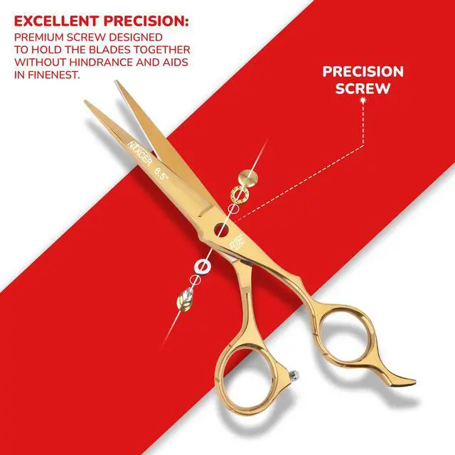 Alt view image 2 of 7 - NIXCER PROFESSIONAL SERIES RAVEN RAZOR EDGE BALL BEARING SCREW HAIR CUTTING SCISSORS 6.5" GOLD