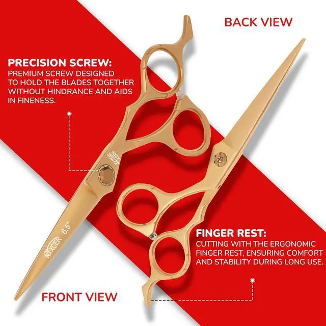 Alt view image 3 of 7 - NIXCER PROFESSIONAL SERIES RAVEN RAZOR EDGE BALL BEARING SCREW HAIR CUTTING SCISSORS 6.5" GOLD