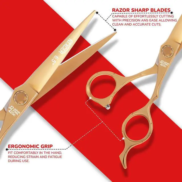 Alt view image 5 of 7 - NIXCER PROFESSIONAL SERIES RAVEN RAZOR EDGE BALL BEARING SCREW HAIR CUTTING SCISSORS 6.5" GOLD