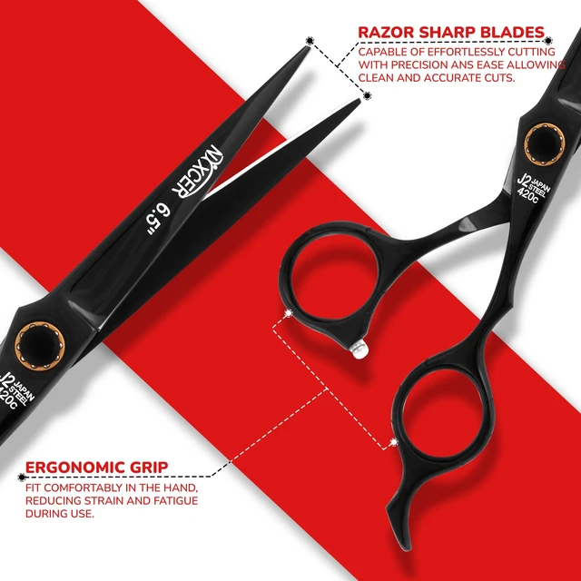 Alt view image 5 of 7 - NIXCER PROFESSIONAL SERIES RAVEN RAZOR EDGE BALL BEARING SCREW HAIR CUTTING SCISSORS 6.5" BLACK