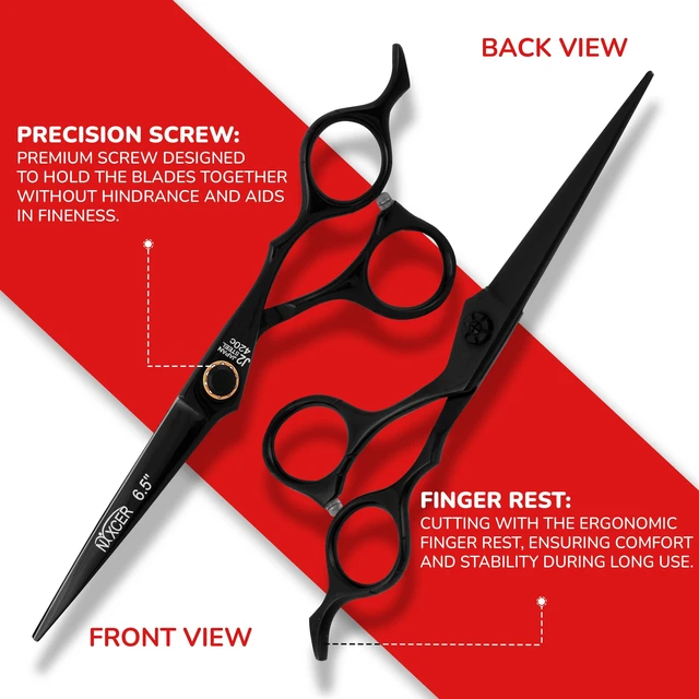 Alt view image 3 of 7 - NIXCER PROFESSIONAL SERIES RAVEN RAZOR EDGE BALL BEARING SCREW HAIR CUTTING SCISSORS 6.5" BLACK