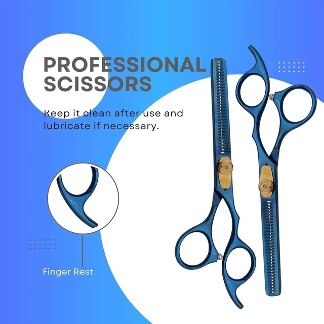 Alt view image 4 of 5 - Nixcer Hair Thinning Scissors - Sharp Teeth CNC Blade with Fine Adjustment 6" 420C J2 Japanese Steel Professional Thinners for Men, Women Blue