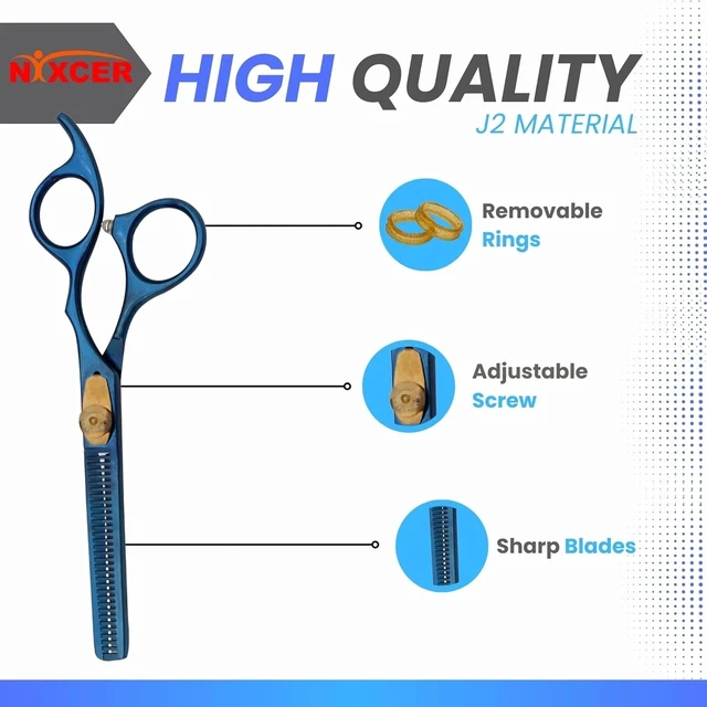 Alt view image 5 of 5 - Nixcer Hair Thinning Scissors - Sharp Teeth CNC Blade with Fine Adjustment 6" 420C J2 Japanese Steel Professional Thinners for Men, Women Blue