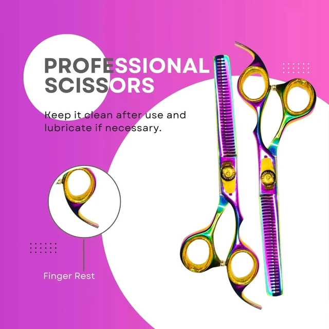 Alt view image 4 of 5 - Nixcer Hair Thinning Scissors - Sharp Teeth CNC Blade with Fine Adjustment 6" 420C J2 Japanese Steel Professional Thinners for Men, Women Rainbow